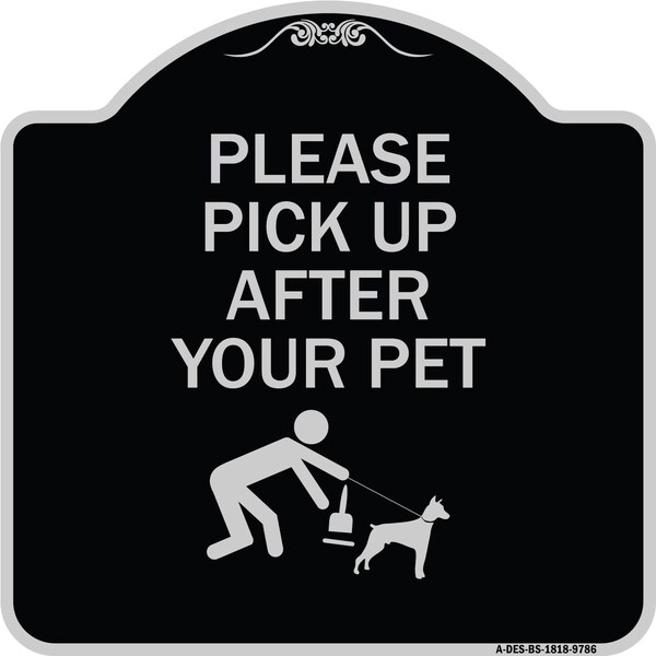 Designer Series-Please Pick Up After Your Pet Black & Silver, 18" x 18", BS-1818-9786